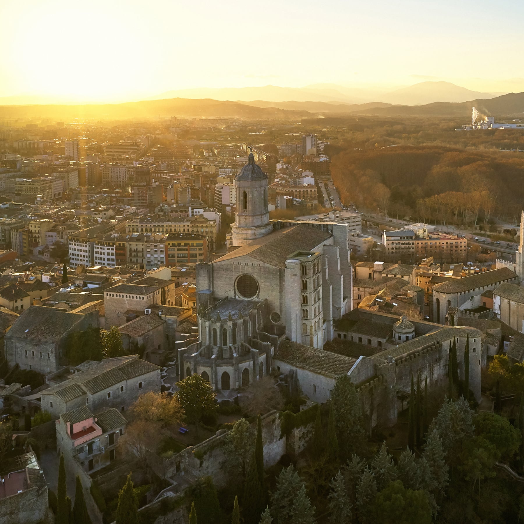 Girona cathedral aerial view