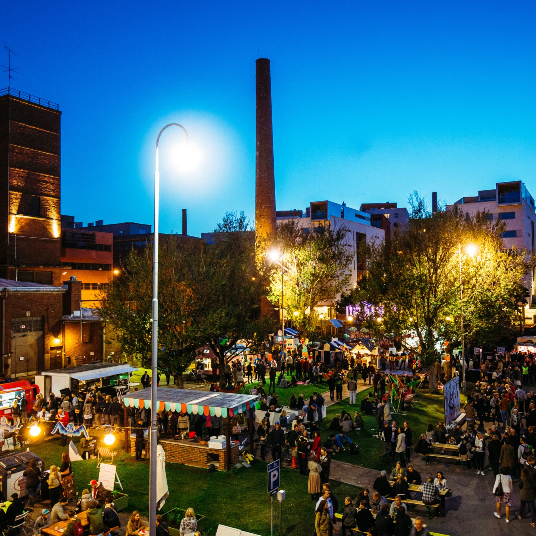 People gather for a market in Helsinki