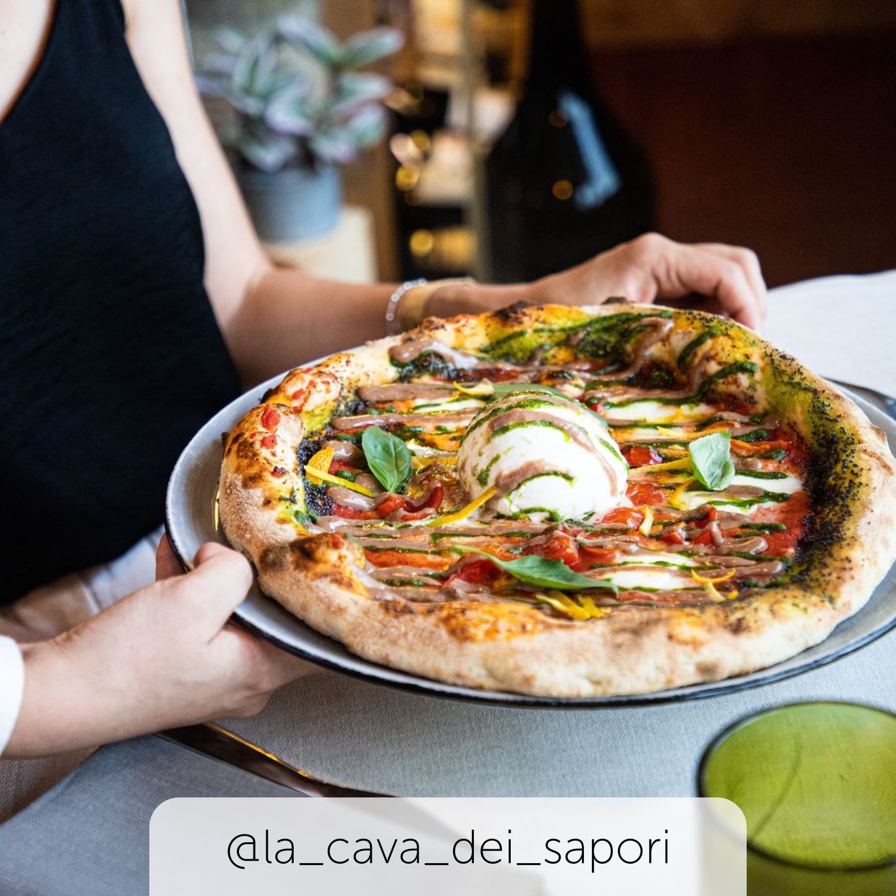 Delicious pizza being served