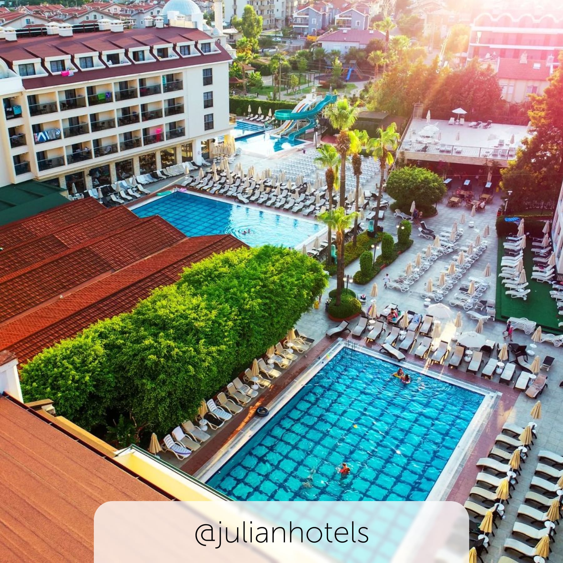 Julian hotel aerial view of swimming pools and accommodation building