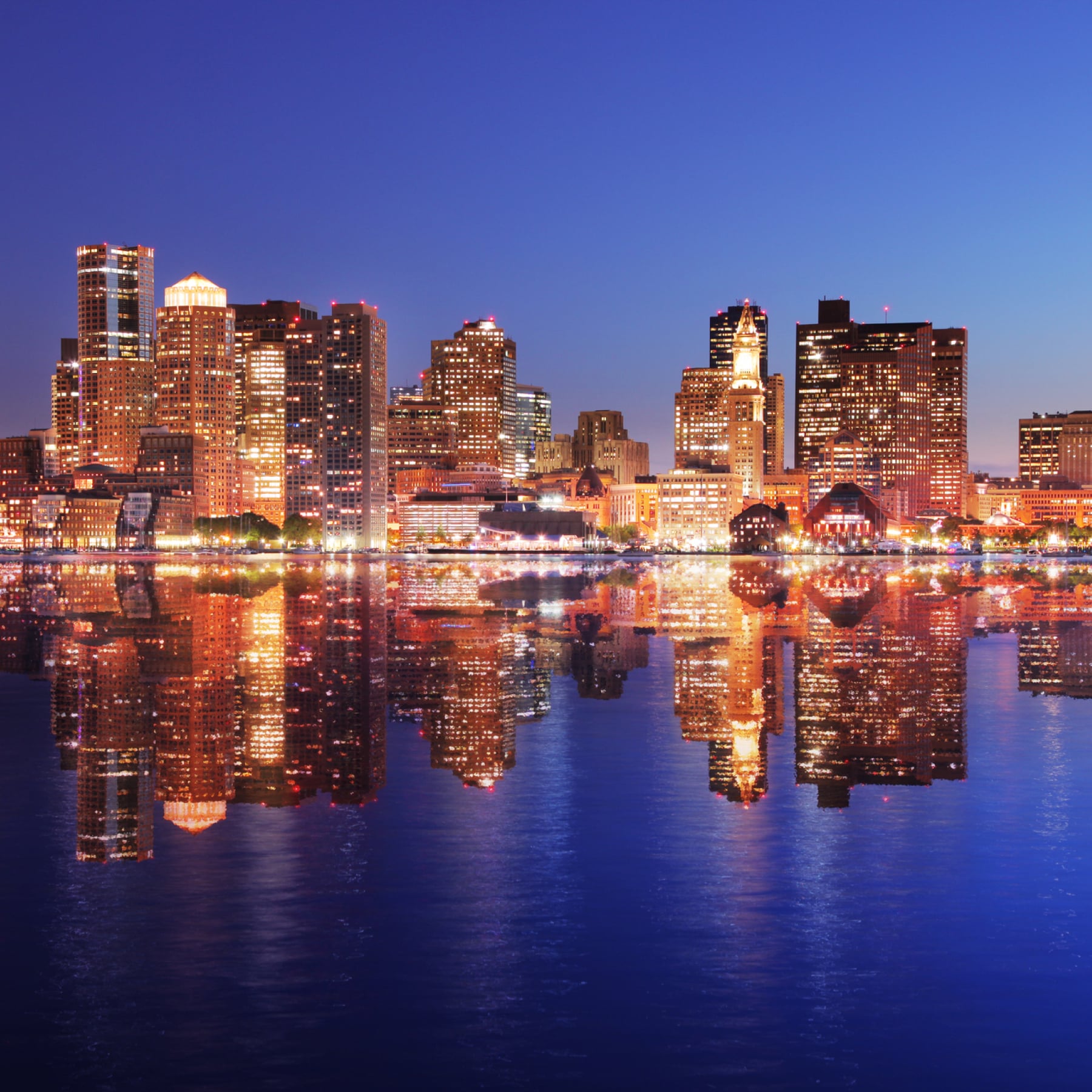 Boston city night-time skyline